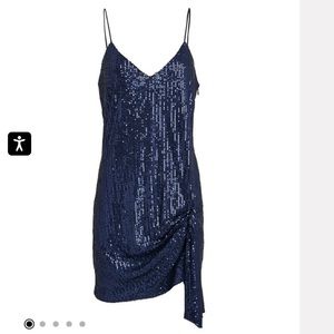 Caroline Constas Navy Koren Draped Sequin Mini Dress-NWT Size S